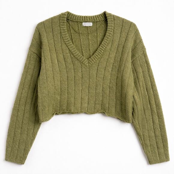 L.A. Hearts Sweaters - Cozy Oversized Crop Sweater Textured Ribbed Green Minimalist Poetcore Academia